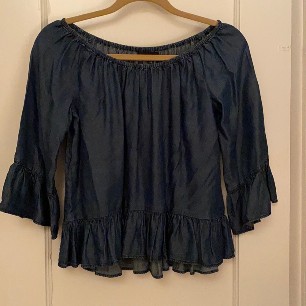 Sanctuary Denim Off the Shoulder Ruffle Top Size XS *Worn Once*